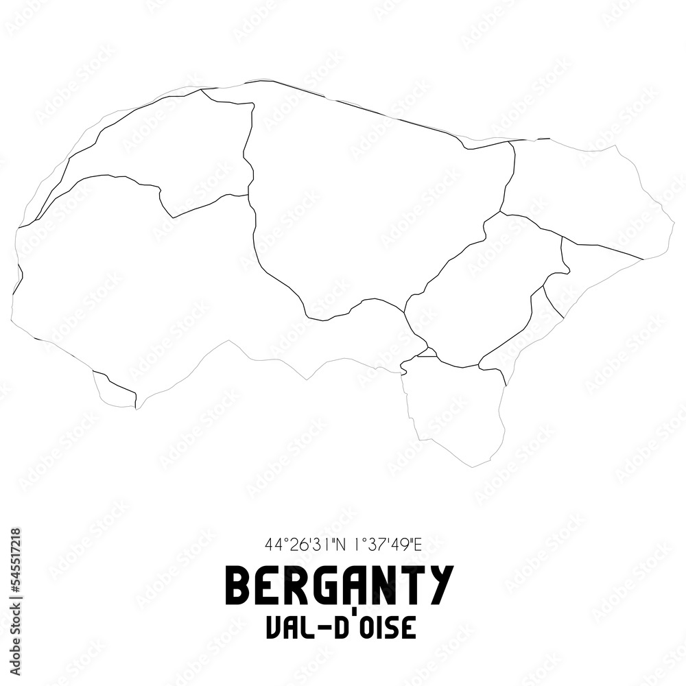 BERGANTY Val-d'Oise. Minimalistic street map with black and white lines.