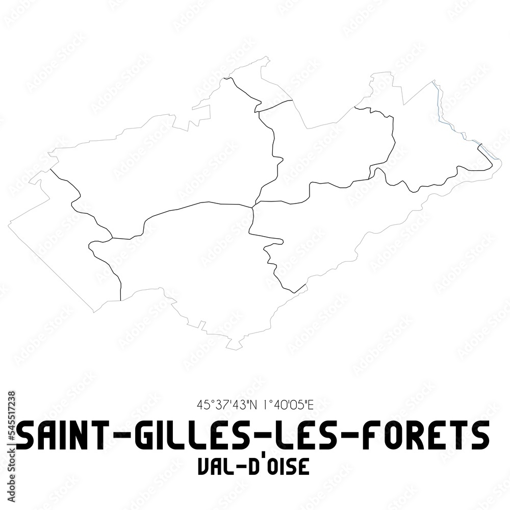 SAINT-GILLES-LES-FORETS Val-d'Oise. Minimalistic street map with black and white lines.