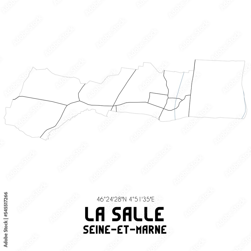 LA SALLE Seine-et-Marne. Minimalistic street map with black and white lines.