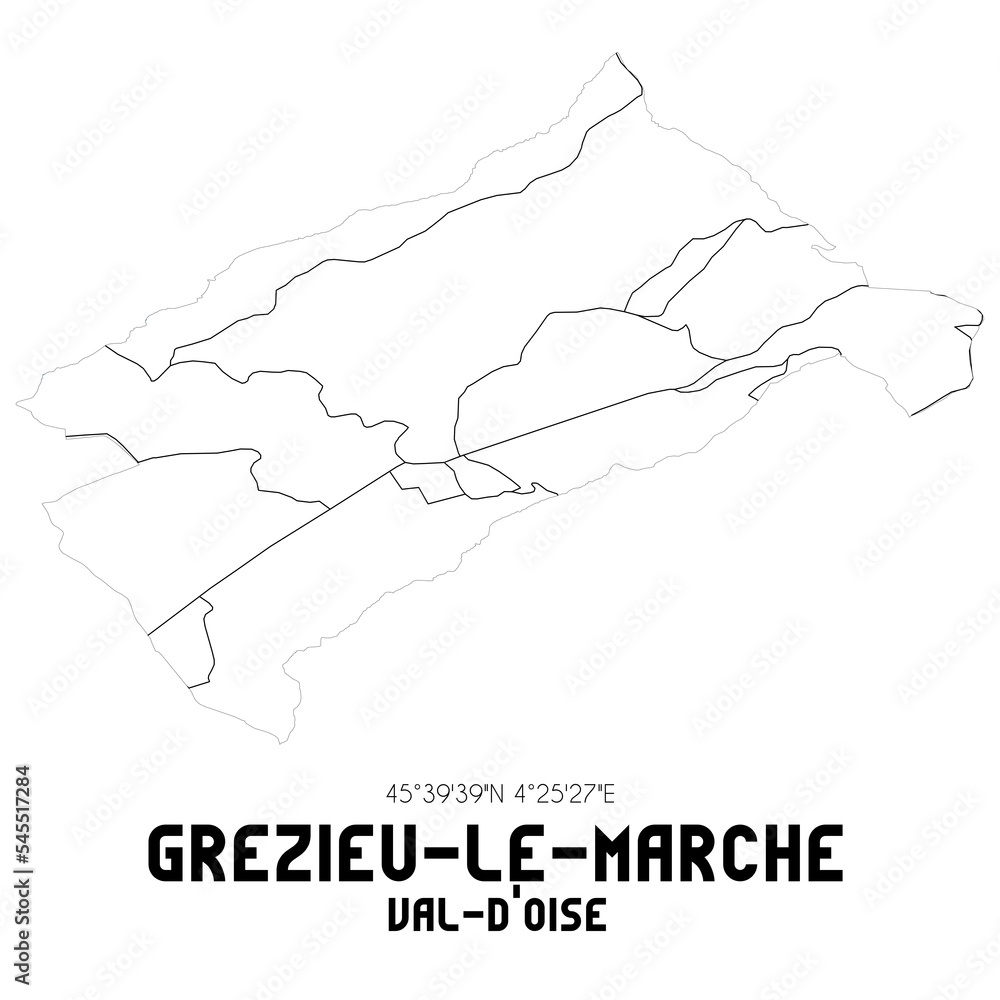 GREZIEU-LE-MARCHE Val-d'Oise. Minimalistic street map with black and white lines. GREZIEU-LE-MARCHE Val-d'Oise. Minimalistic street map with black and white lines.
