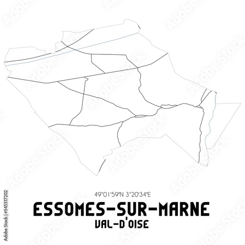 ESSOMES-SUR-MARNE Val-d'Oise. Minimalistic street map with black and white lines.