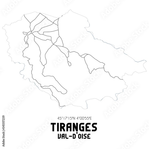 TIRANGES Val-d Oise. Minimalistic street map with black and white lines.