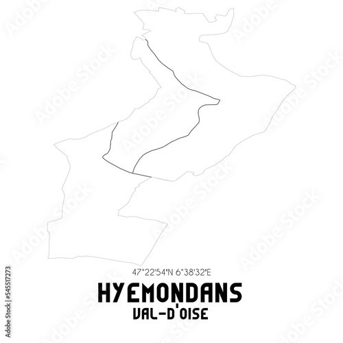 HYEMONDANS Val-d Oise. Minimalistic street map with black and white lines.