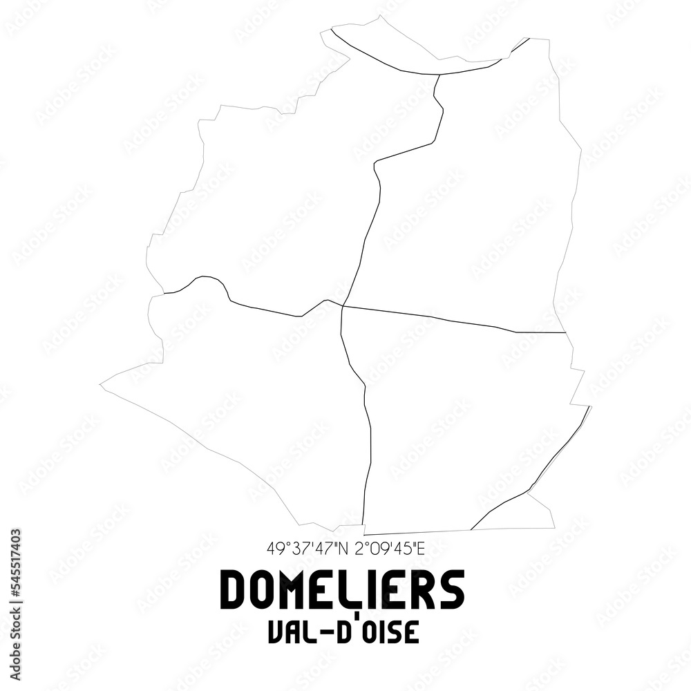 DOMELIERS Val-d'Oise. Minimalistic street map with black and white lines.