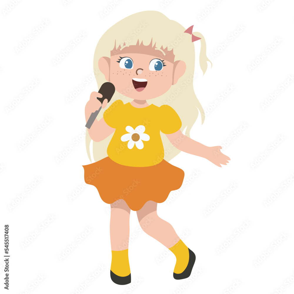 Kids' dream job a cute girl singer singing happily on white background for kids fashion artworks, children books, birthday invitations, greeting cards, posters, clipart, Kids' dream job a cute girl singer singing happily on white background for kids fashion artworks, children books, birthday invitations, greeting cards, posters, clipart,