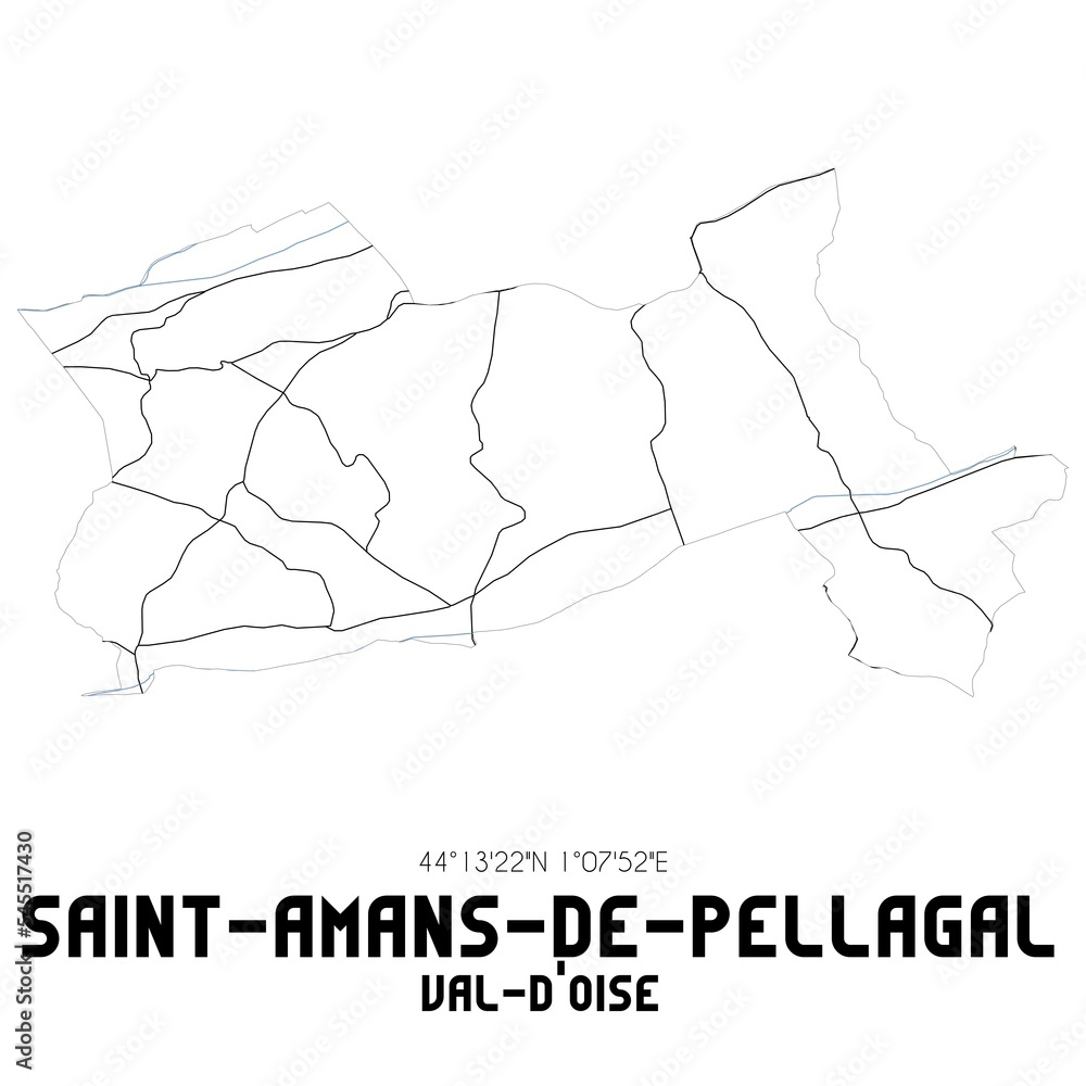 SAINT-AMANS-DE-PELLAGAL Val-d'Oise. Minimalistic street map with black and white lines.