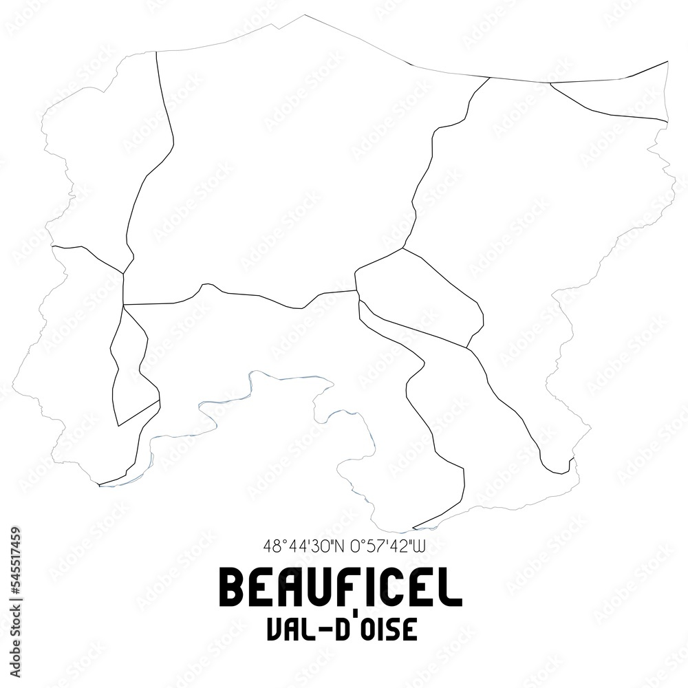 BEAUFICEL Val-d'Oise. Minimalistic street map with black and white lines.