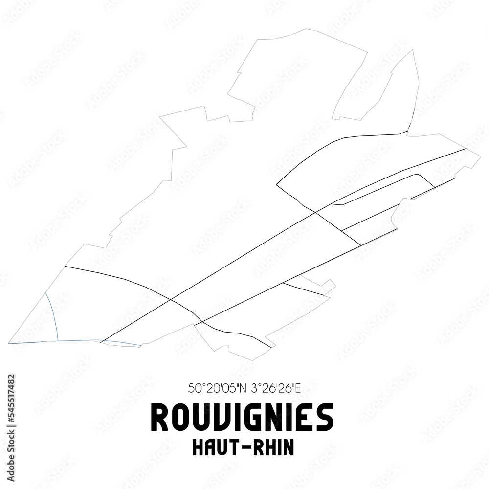 ROUVIGNIES Haut-Rhin. Minimalistic street map with black and white lines.