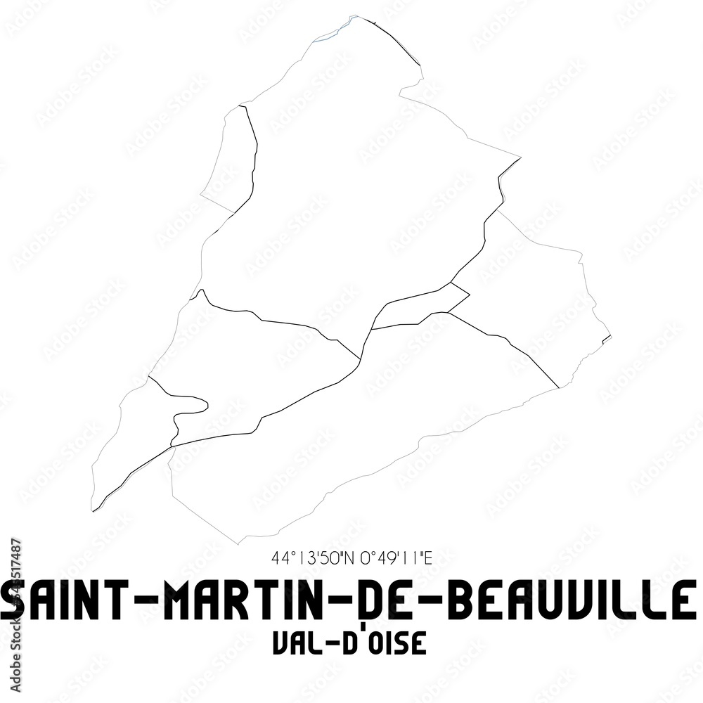 SAINT-MARTIN-DE-BEAUVILLE Val-d'Oise. Minimalistic street map with black and white lines. SAINT-MARTIN-DE-BEAUVILLE Val-d'Oise. Minimalistic street map with black and white lines.