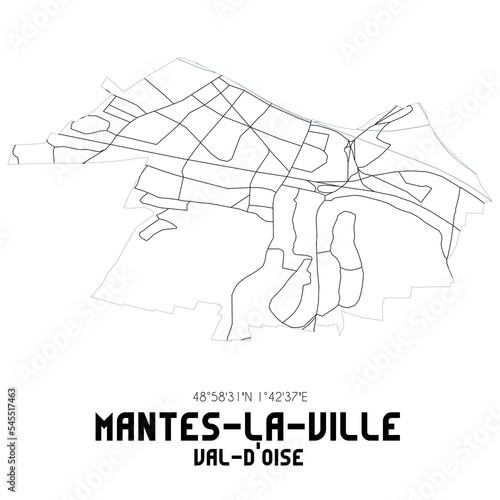 MANTES-LA-VILLE Val-d Oise. Minimalistic street map with black and white lines.