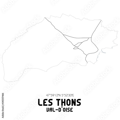 LES THONS Val-d Oise. Minimalistic street map with black and white lines.