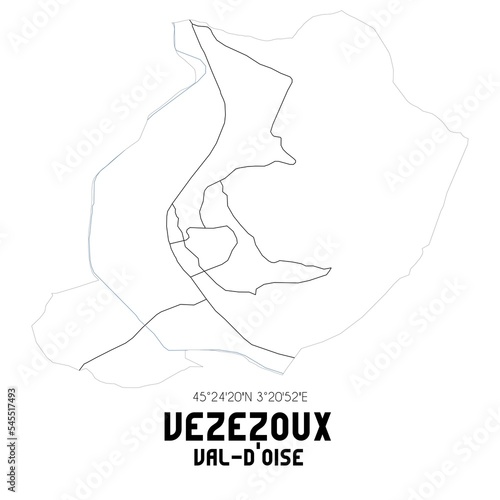 VEZEZOUX Val-d Oise. Minimalistic street map with black and white lines.
