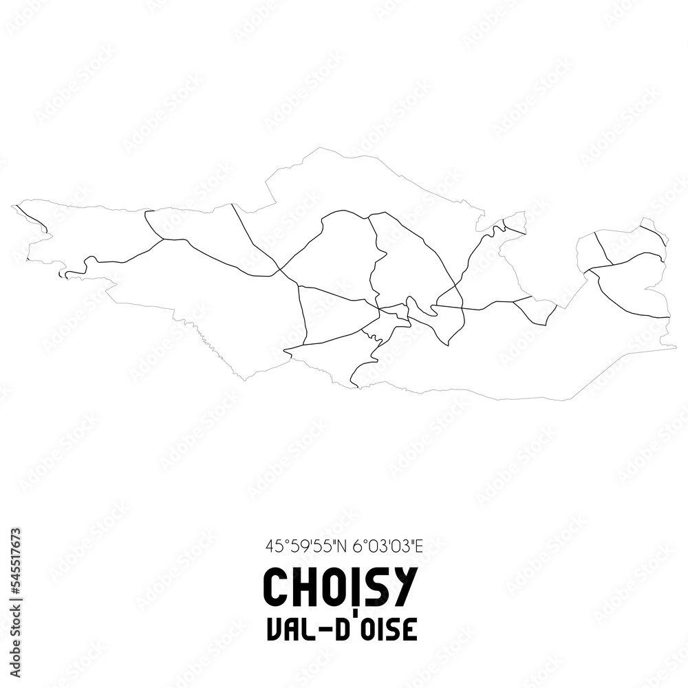 CHOISY Val-d'Oise. Minimalistic street map with black and white lines.