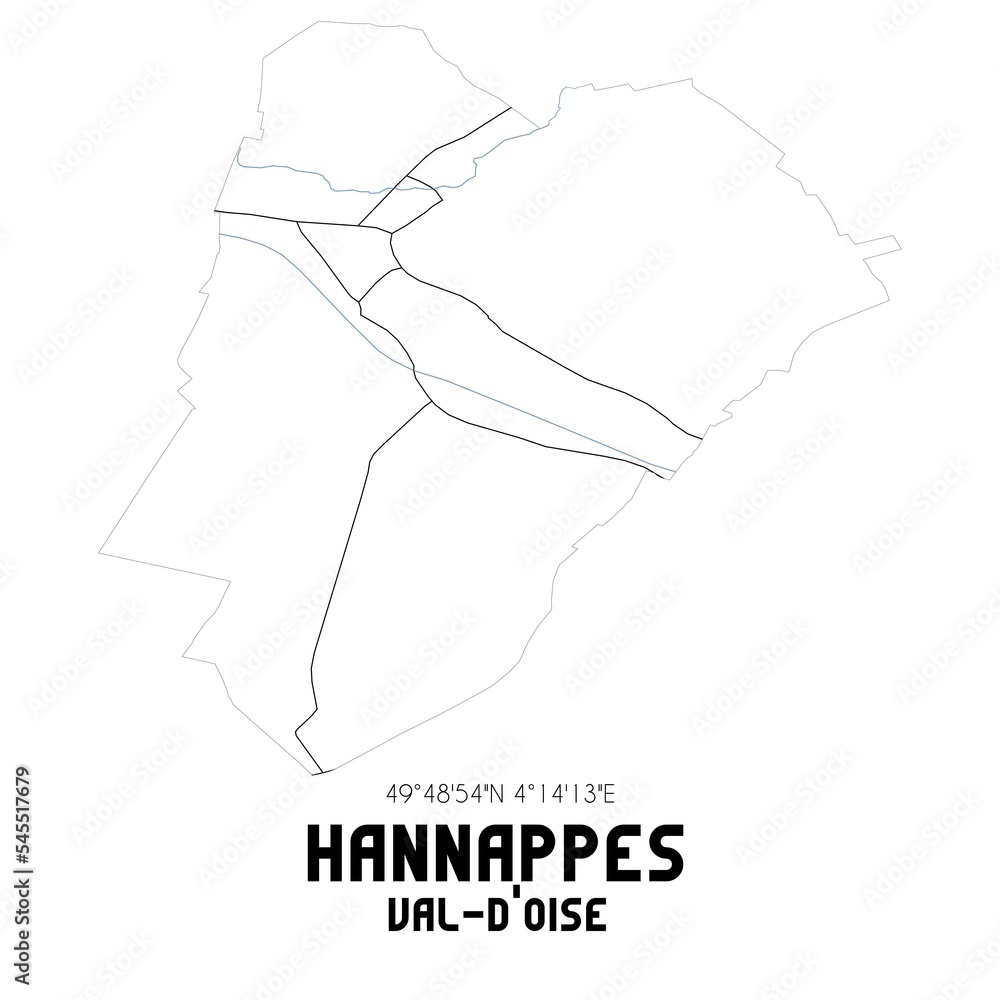 HANNAPPES Val-d'Oise. Minimalistic street map with black and white lines. HANNAPPES Val-d'Oise. Minimalistic street map with black and white lines.
