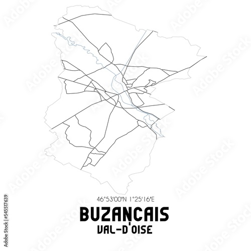 BUZANCAIS Val-d'Oise. Minimalistic street map with black and white lines.
