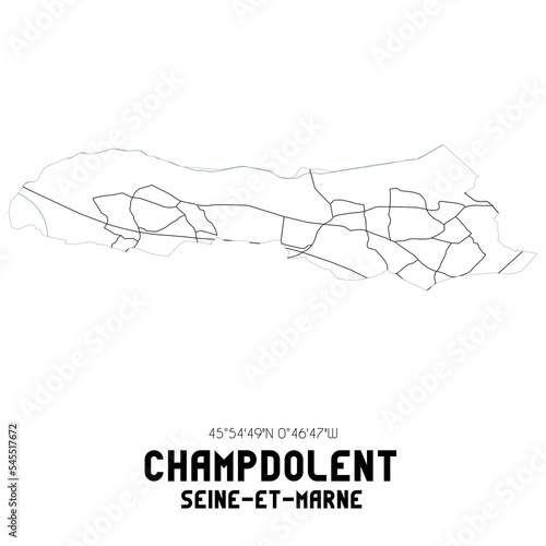 CHAMPDOLENT Seine-et-Marne. Minimalistic street map with black and white lines. photo