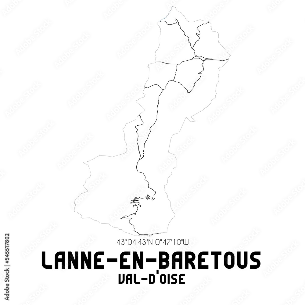 Fototapeta premium LANNE-EN-BARETOUS Val-d'Oise. Minimalistic street map with black and white lines.