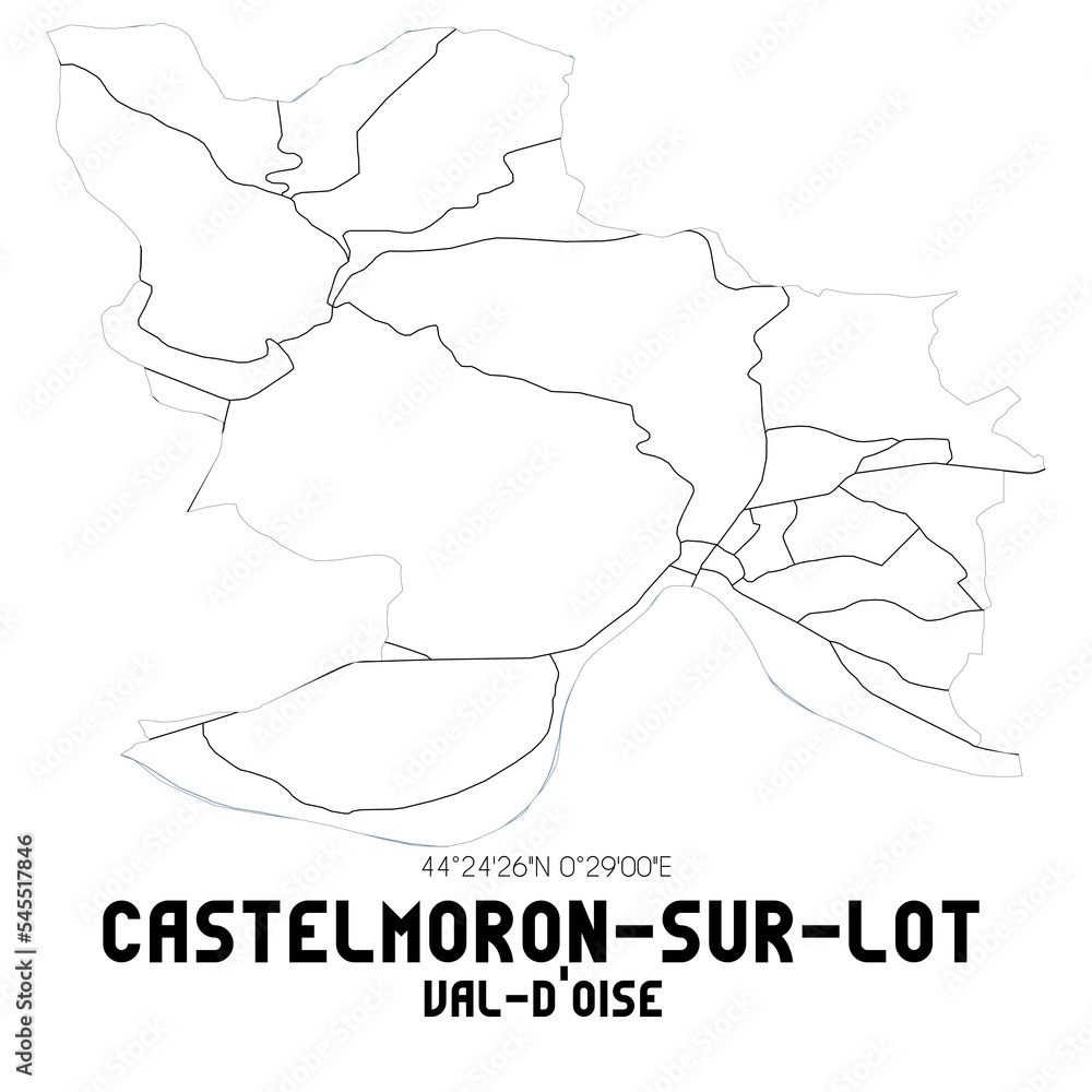 CASTELMORON-SUR-LOT Val-d'Oise. Minimalistic street map with black and white lines.
