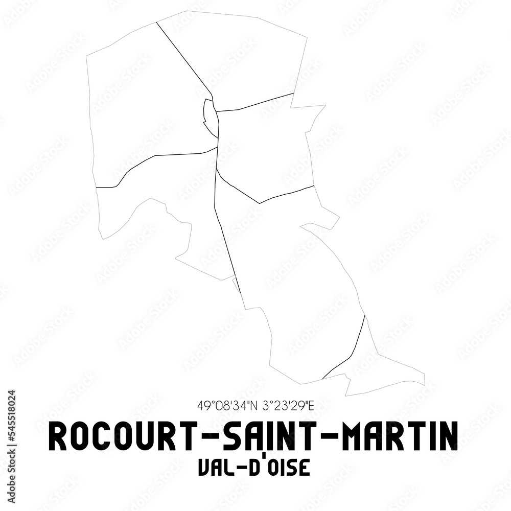 ROCOURT-SAINT-MARTIN Val-d'Oise. Minimalistic street map with black and white lines. ROCOURT-SAINT-MARTIN Val-d'Oise. Minimalistic street map with black and white lines.
