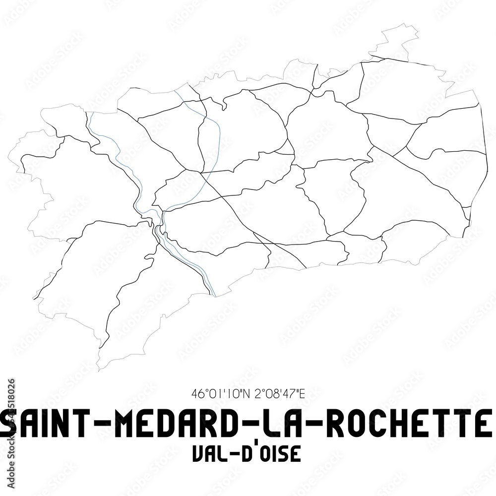 SAINT-MEDARD-LA-ROCHETTE Val-d'Oise. Minimalistic street map with black and white lines.