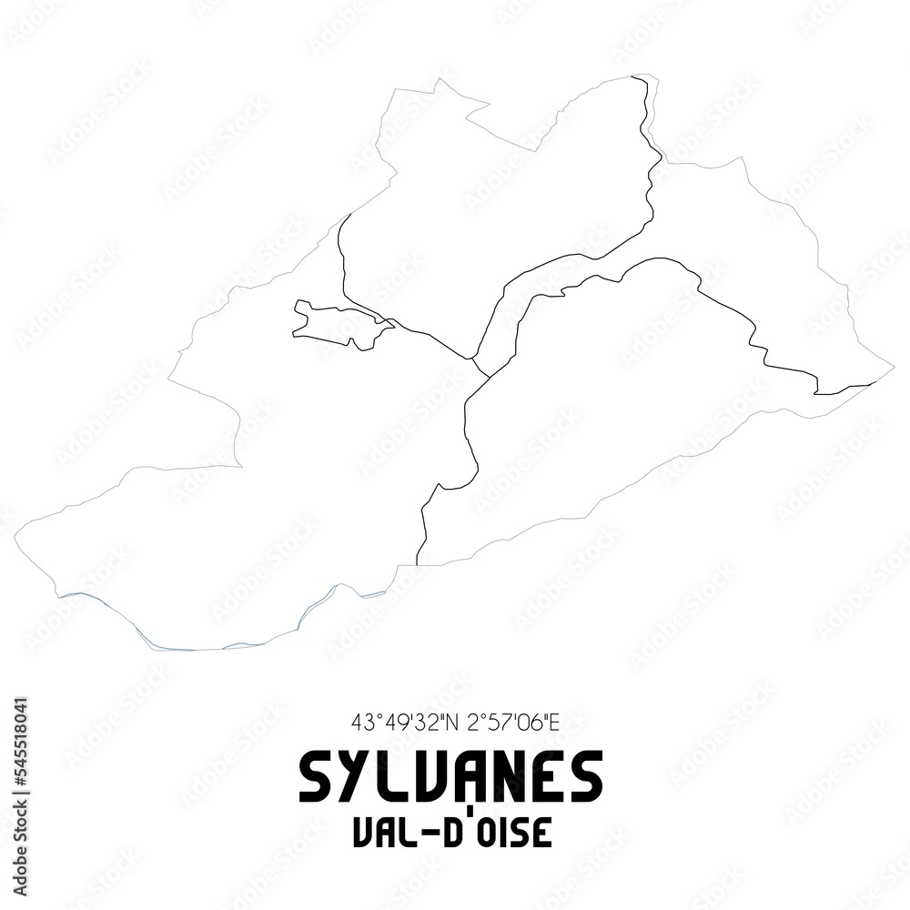 SYLVANES Val-d'Oise. Minimalistic street map with black and white lines.