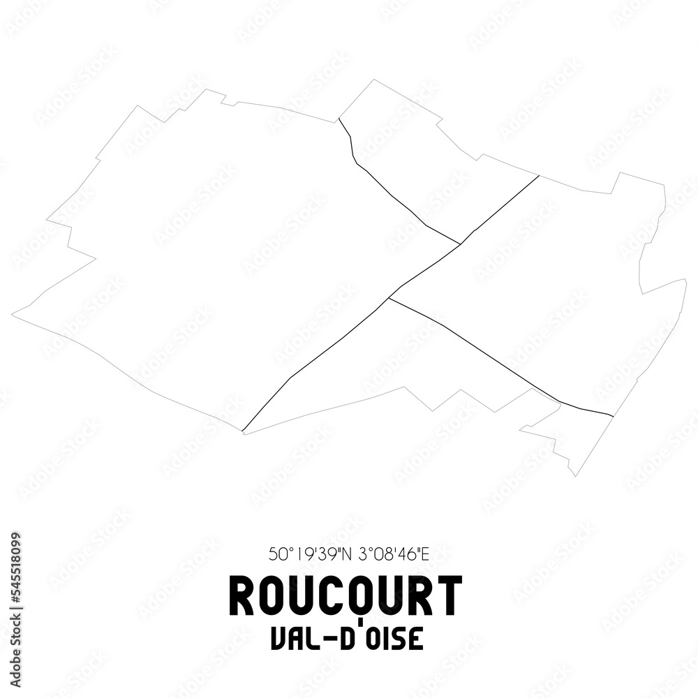 ROUCOURT Val-d'Oise. Minimalistic street map with black and white lines.