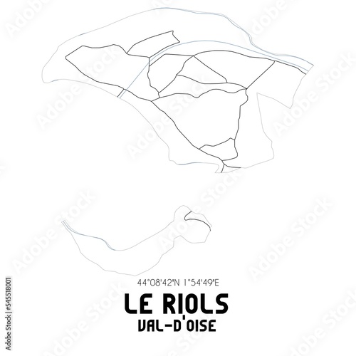 LE RIOLS Val-d'Oise. Minimalistic street map with black and white lines.