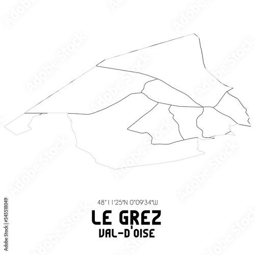 LE GREZ Val-d'Oise. Minimalistic street map with black and white lines. photo