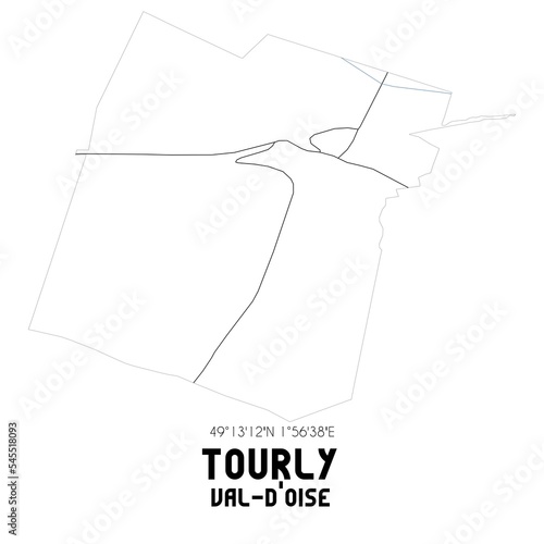TOURLY Val-d'Oise. Minimalistic street map with black and white lines.