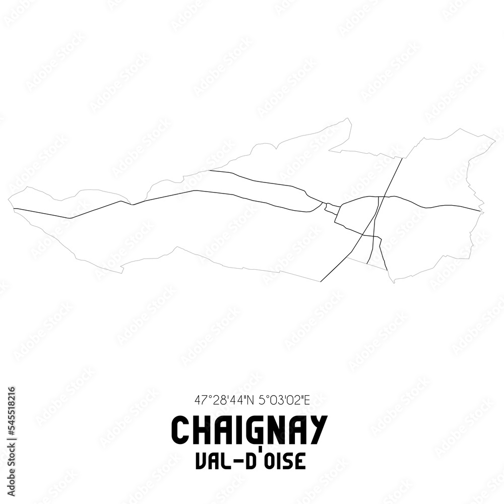 CHAIGNAY Val-d'Oise. Minimalistic street map with black and white lines. CHAIGNAY Val-d'Oise. Minimalistic street map with black and white lines.