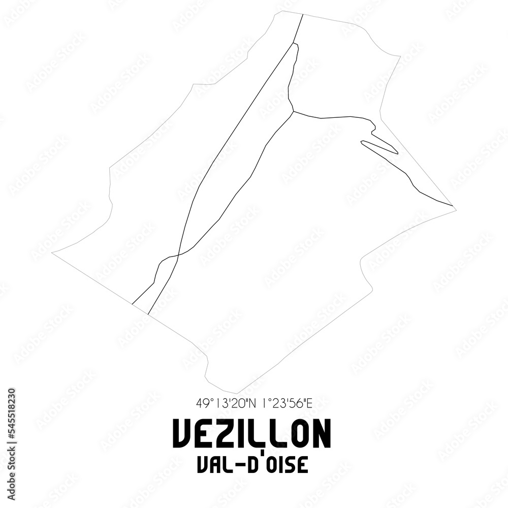 VEZILLON Val-d'Oise. Minimalistic street map with black and white lines.