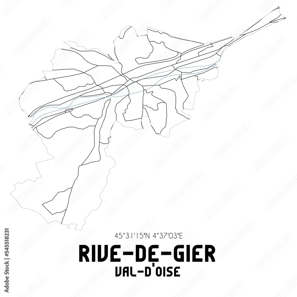 RIVE-DE-GIER Val-d'Oise. Minimalistic street map with black and white lines. RIVE-DE-GIER Val-d'Oise. Minimalistic street map with black and white lines.