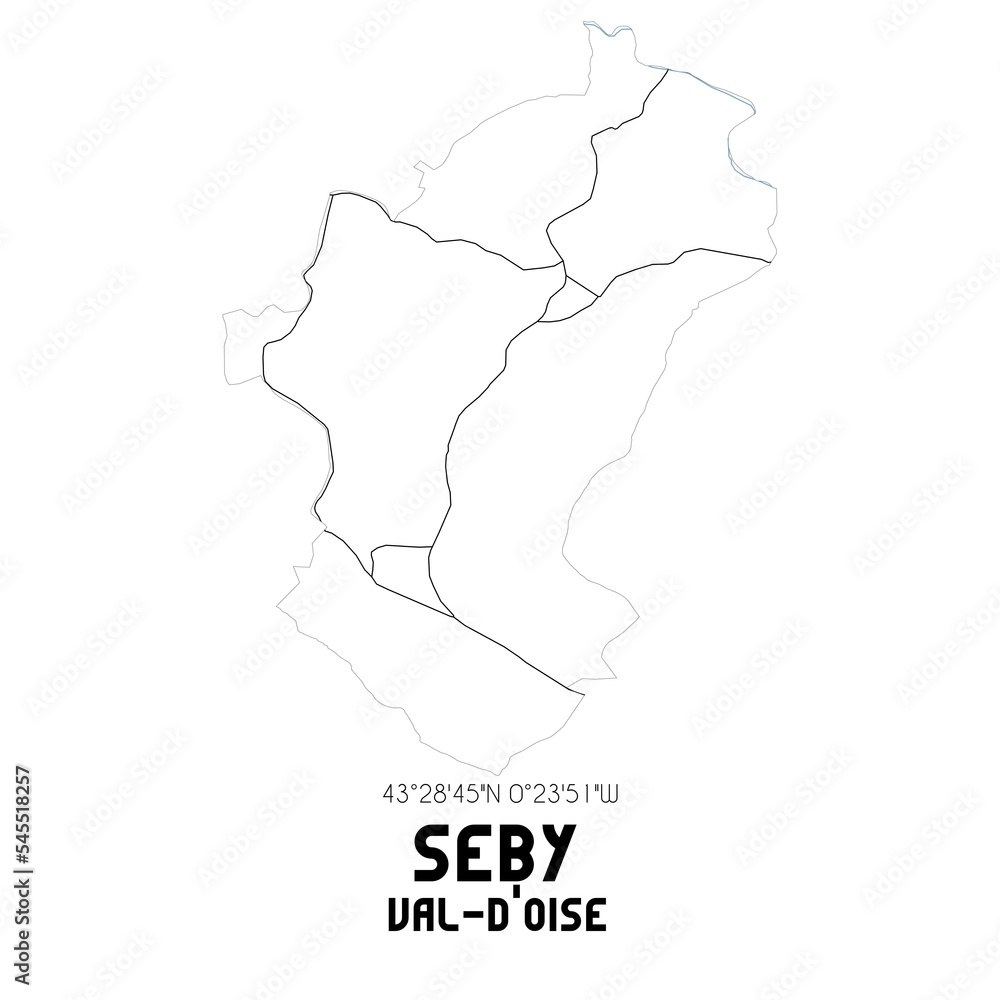 SEBY Val-d'Oise. Minimalistic street map with black and white lines.