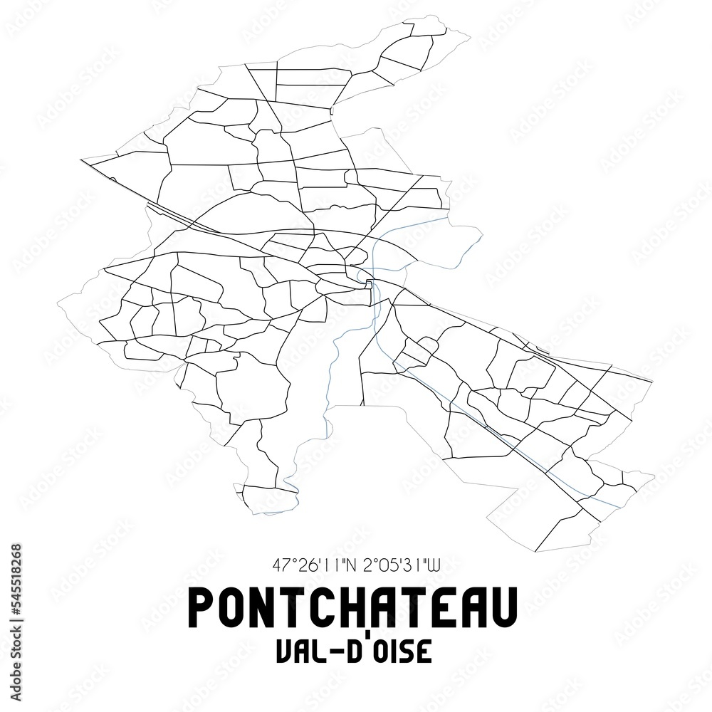 PONTCHATEAU Val-d'Oise. Minimalistic street map with black and white lines.