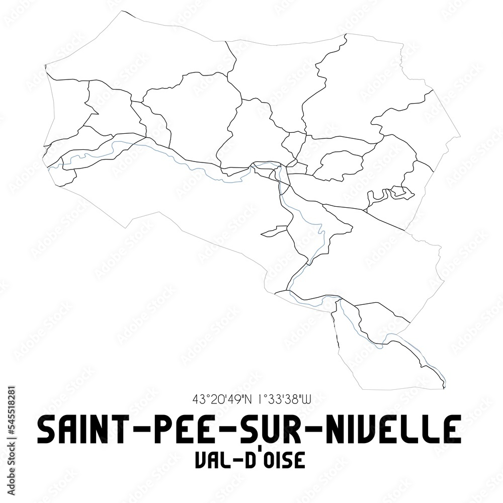 SAINT-PEE-SUR-NIVELLE Val-d'Oise. Minimalistic street map with black and white lines.