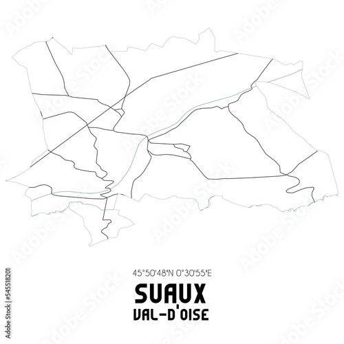 SUAUX Val-d'Oise. Minimalistic street map with black and white lines.