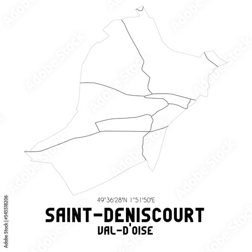SAINT-DENISCOURT Val-d'Oise. Minimalistic street map with black and white lines.