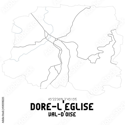 DORE-L'EGLISE Val-d'Oise. Minimalistic street map with black and white lines.