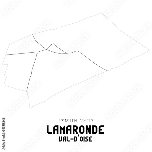 LAMARONDE Val-d'Oise. Minimalistic street map with black and white lines.