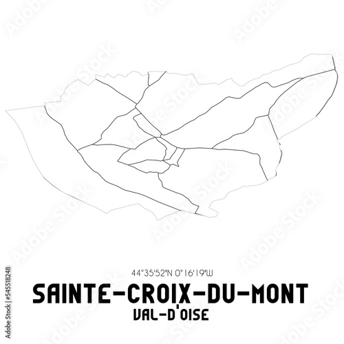 SAINTE-CROIX-DU-MONT Val-d'Oise. Minimalistic street map with black and white lines.