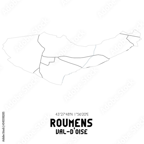 ROUMENS Val-d Oise. Minimalistic street map with black and white lines.