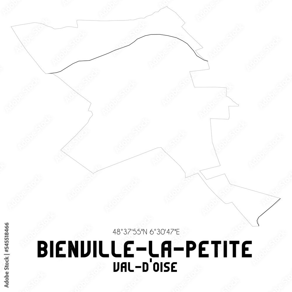 BIENVILLE-LA-PETITE Val-d'Oise. Minimalistic street map with black and white lines.