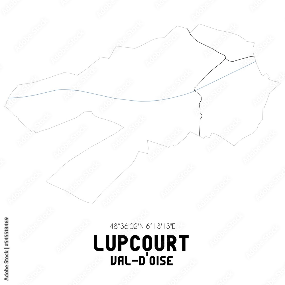 LUPCOURT Val-d'Oise. Minimalistic street map with black and white lines. LUPCOURT Val-d'Oise. Minimalistic street map with black and white lines.