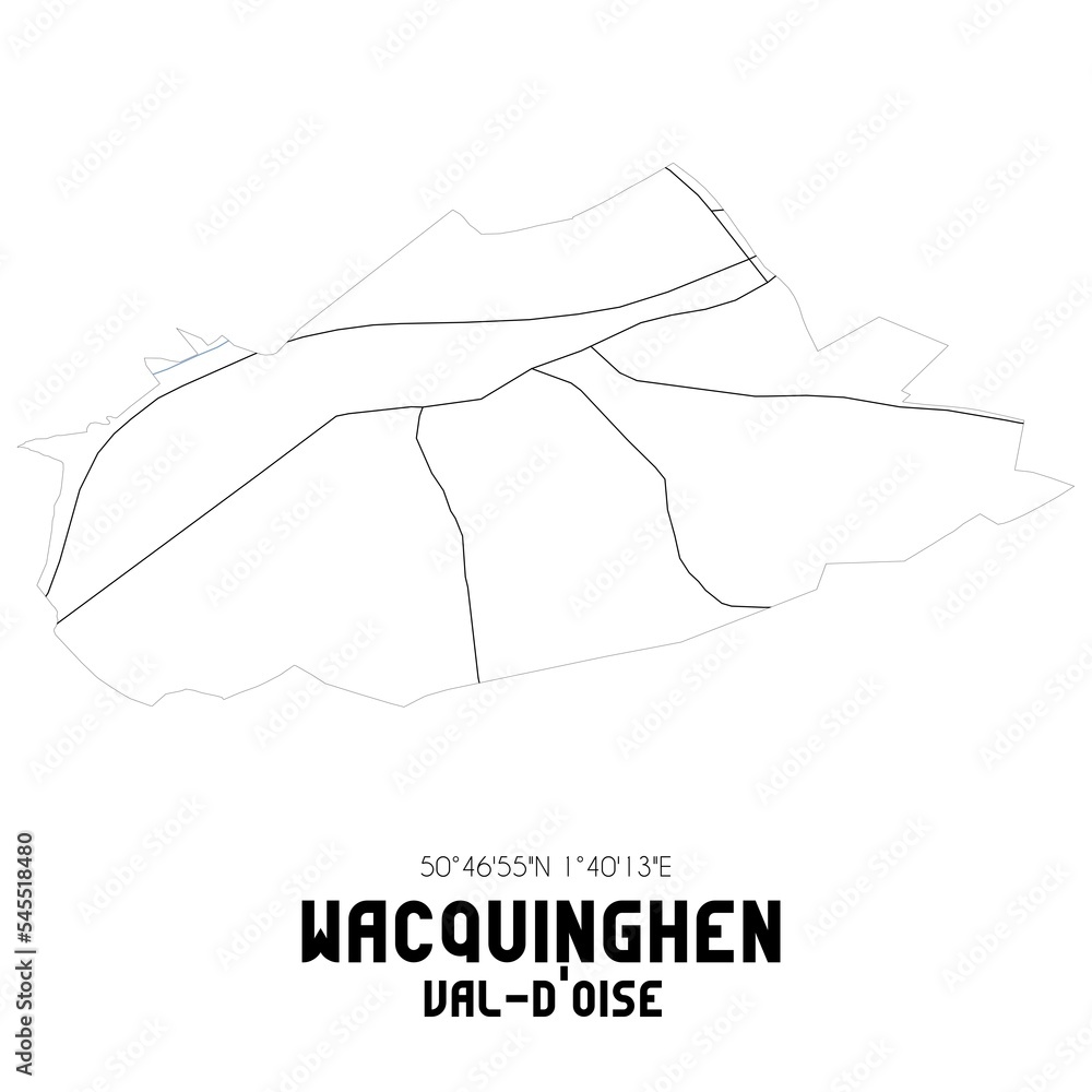 WACQUINGHEN Val-d'Oise. Minimalistic street map with black and white lines. WACQUINGHEN Val-d'Oise. Minimalistic street map with black and white lines.