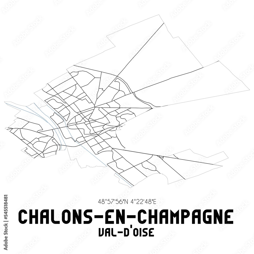 CHALONS-EN-CHAMPAGNE Val-d'Oise. Minimalistic street map with black and white lines.