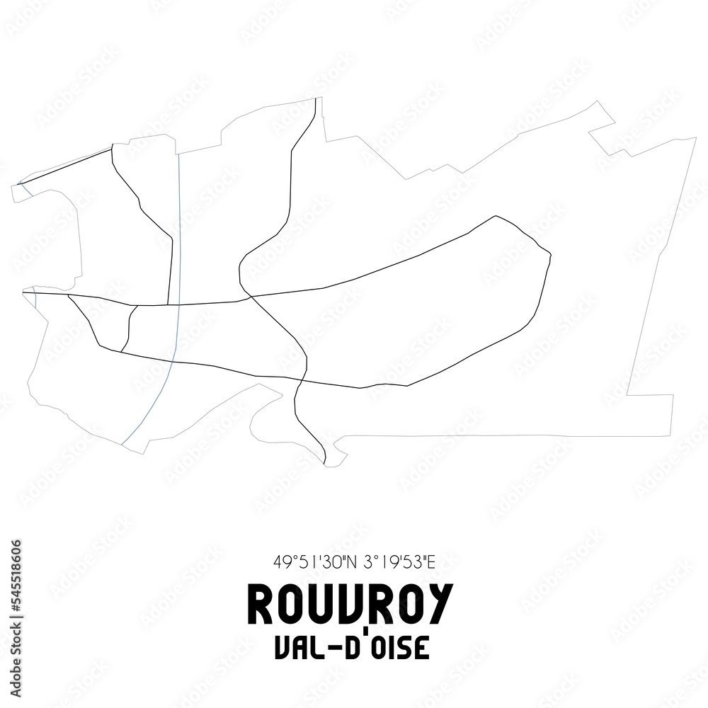 ROUVROY Val-d'Oise. Minimalistic street map with black and white lines. ROUVROY Val-d'Oise. Minimalistic street map with black and white lines.