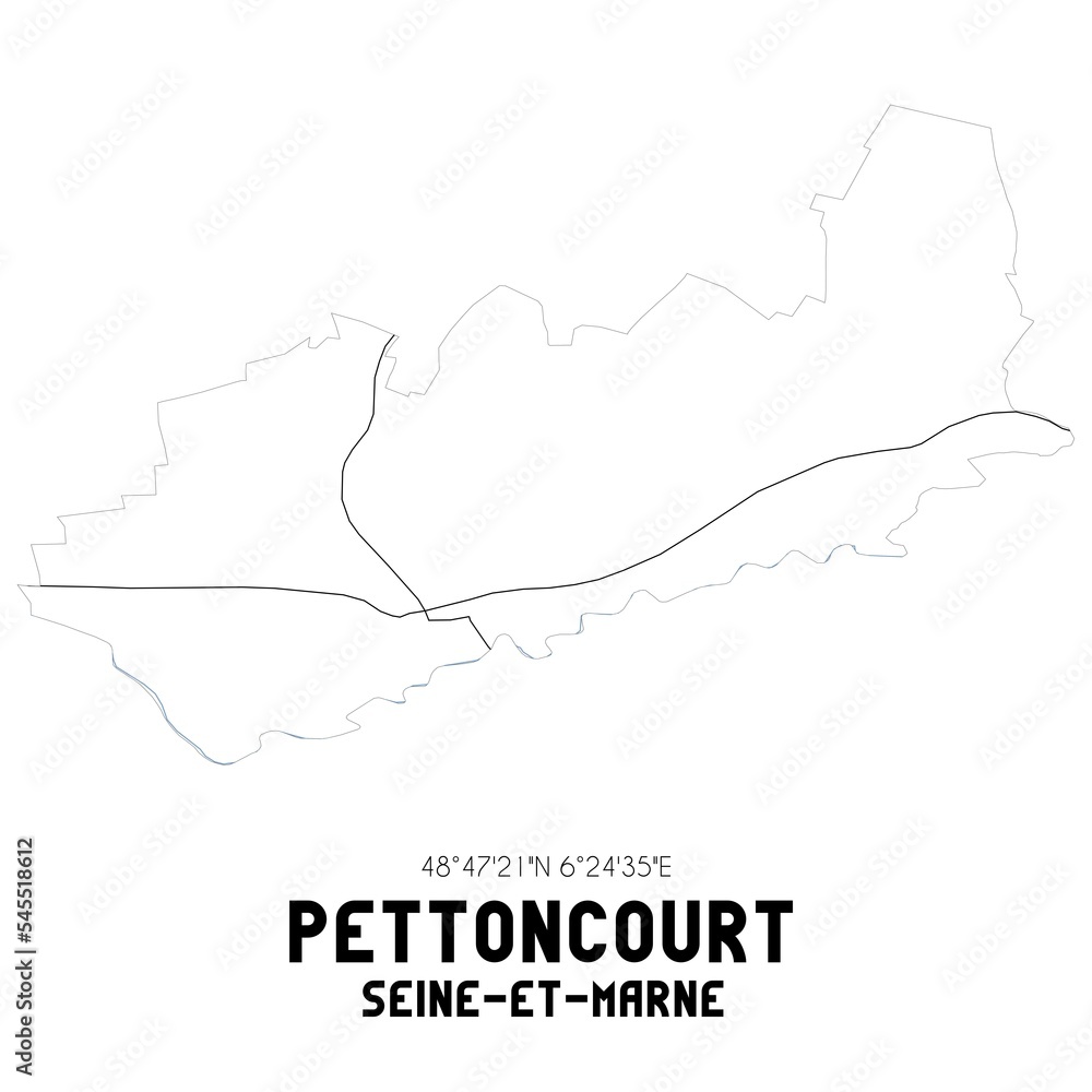 PETTONCOURT Seine-et-Marne. Minimalistic street map with black and white lines.