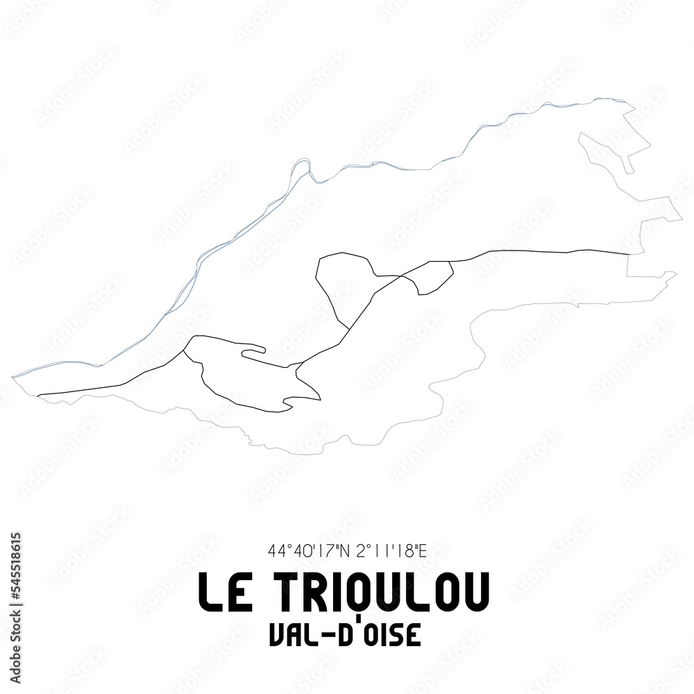 LE TRIOULOU Val-d'Oise. Minimalistic street map with black and white lines. LE TRIOULOU Val-d'Oise. Minimalistic street map with black and white lines.