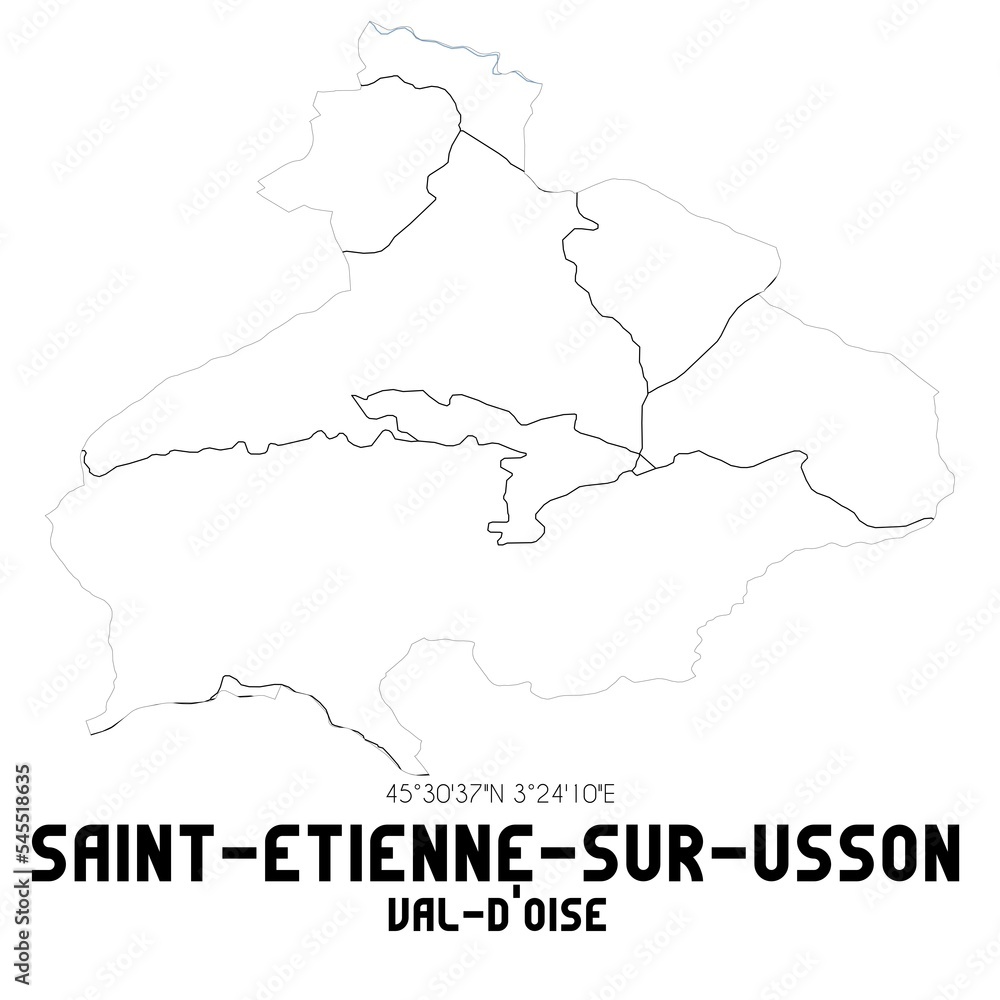 SAINT-ETIENNE-SUR-USSON Val-d'Oise. Minimalistic street map with black and white lines.