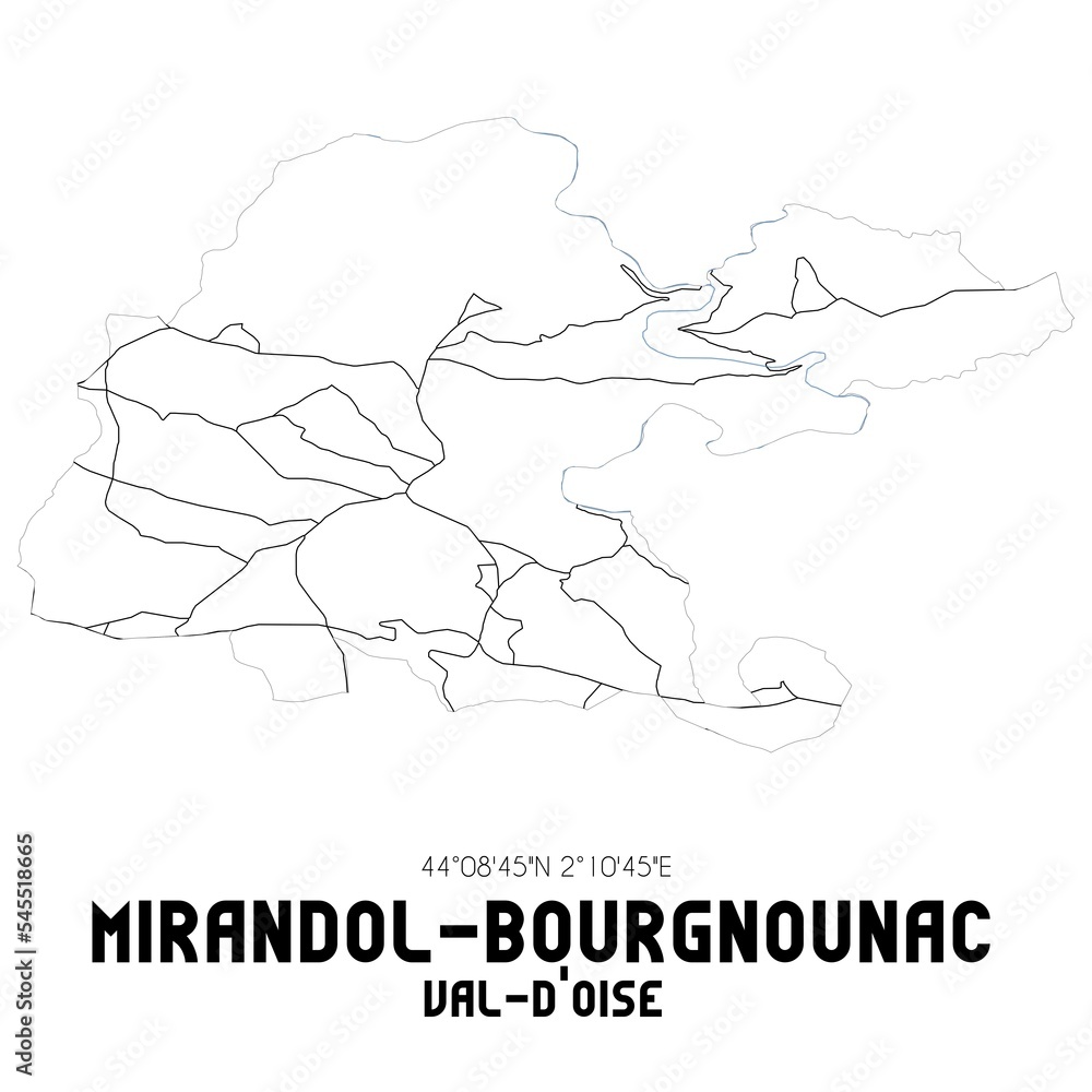 MIRANDOL-BOURGNOUNAC Val-d'Oise. Minimalistic street map with black and white lines.